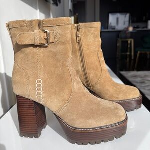 SUMMIT Platform Bootie Olive Suede